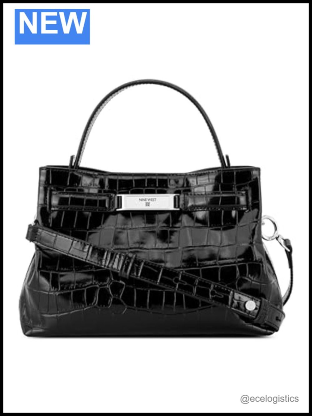 Faux Leather Small Satchel Bag with Top Handle and Shoulder Strap